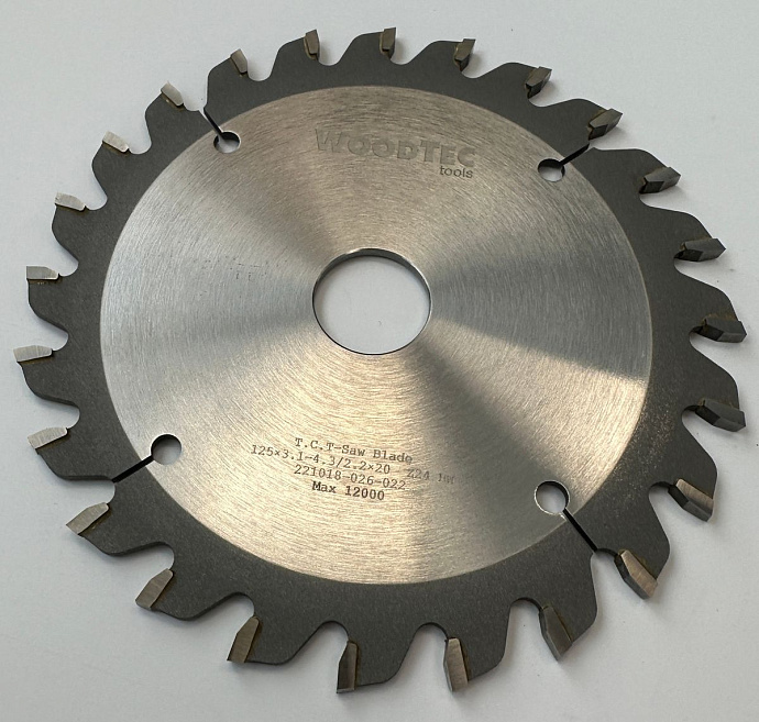 Подрезная коническая пила WoodTec для форматно-раскроечных станков Ø125x20x3,1-4,3 Z=24 KON