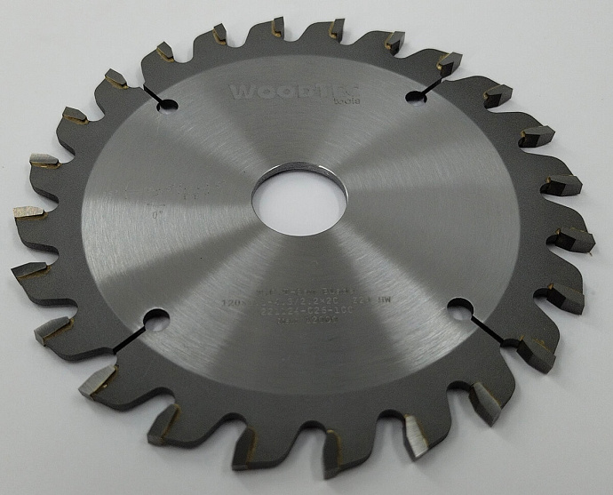 Подрезная коническая пила WoodTec для форматно-раскроечных станков  Ø120х22х2,8-4,0 Z=24 KON