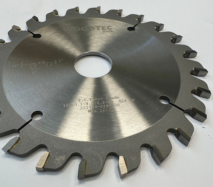 Подрезная коническая пила WoodTec для форматно-раскроечных станков Ø120х20х2,8-4,0 Z=24 KON